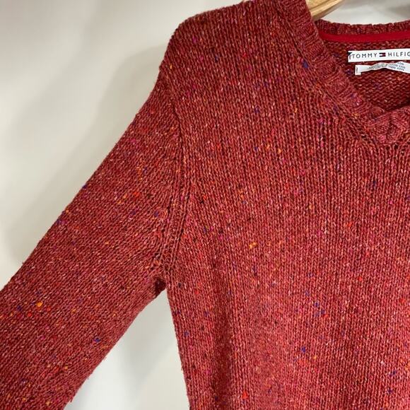Tommy Hilfiger V Neck Brick Red Sweater Sz Small - Picture 8 of 10